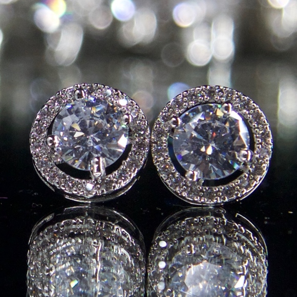 14kt Gold Dipped Pave Studs Halo Setting Perfect! - Picture 3 of 8